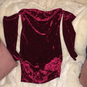 Red velvet off the shoulder mini dress